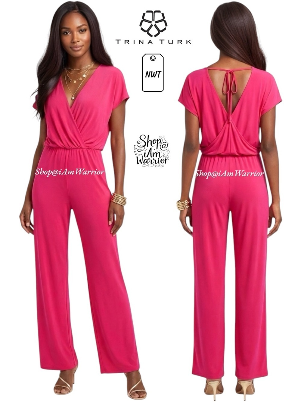 Trina Turk NWT matte jersey coral pink jumpsuit *shop@iamwarrior